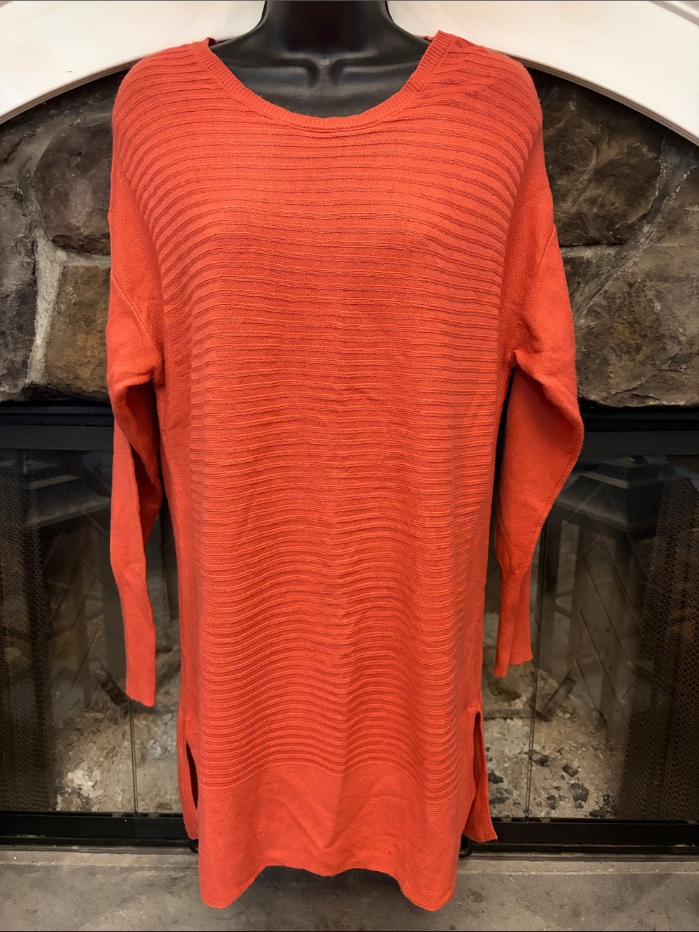 St. John's Bay Orange Ribbed Scoop Neck Women's Long Sweater size Medium